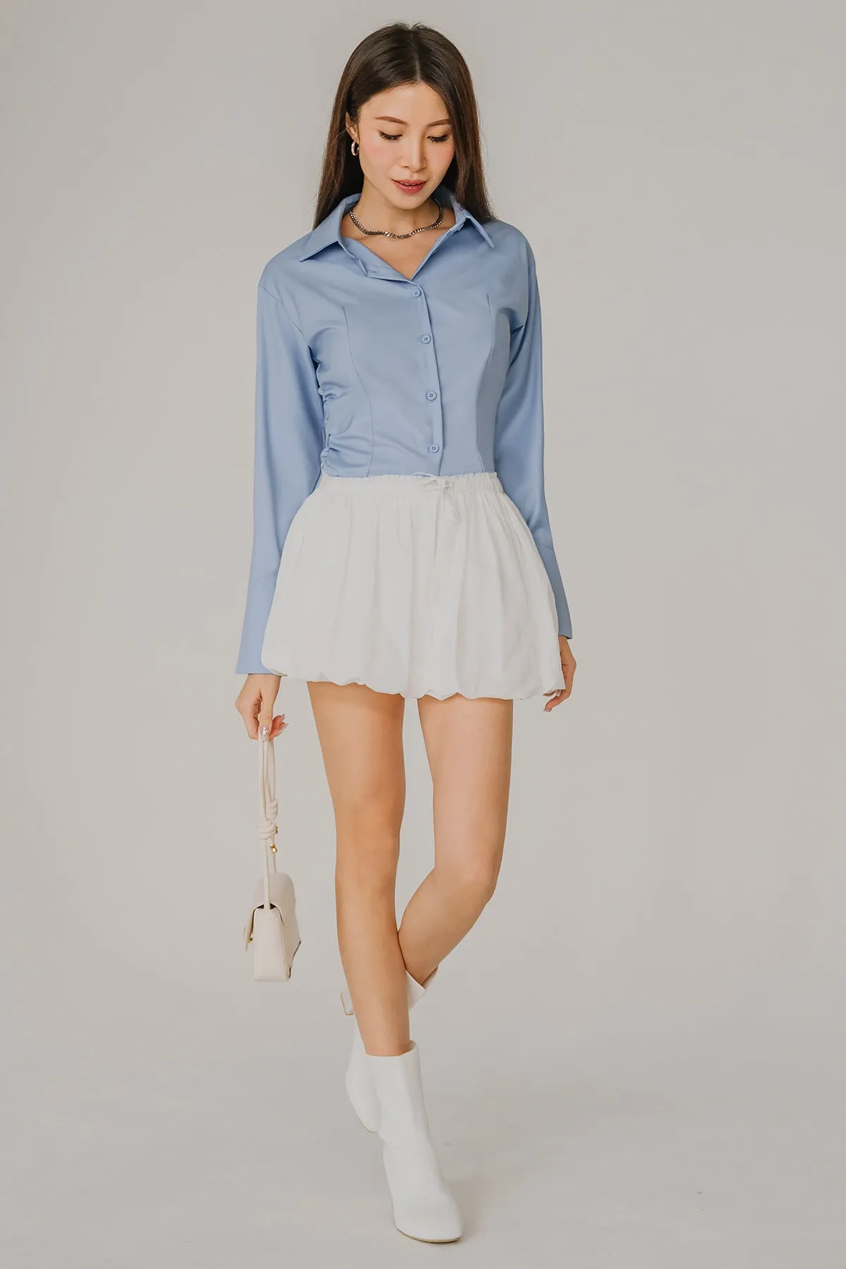 Sculpted Side-Ruch Shirt (Blue)