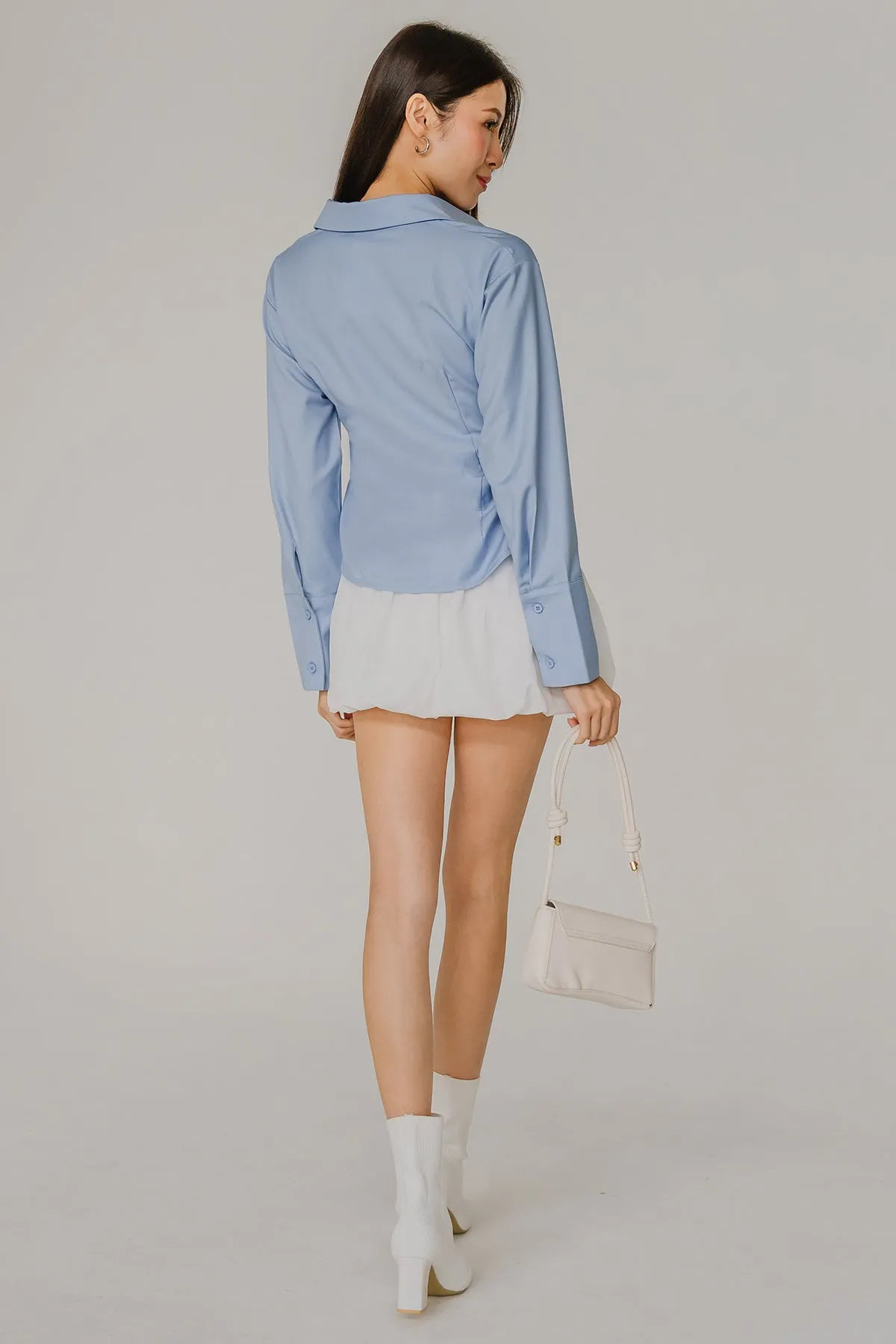 Sculpted Side-Ruch Shirt (Blue)