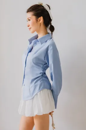 Sculpted Side-Ruch Shirt (Blue)