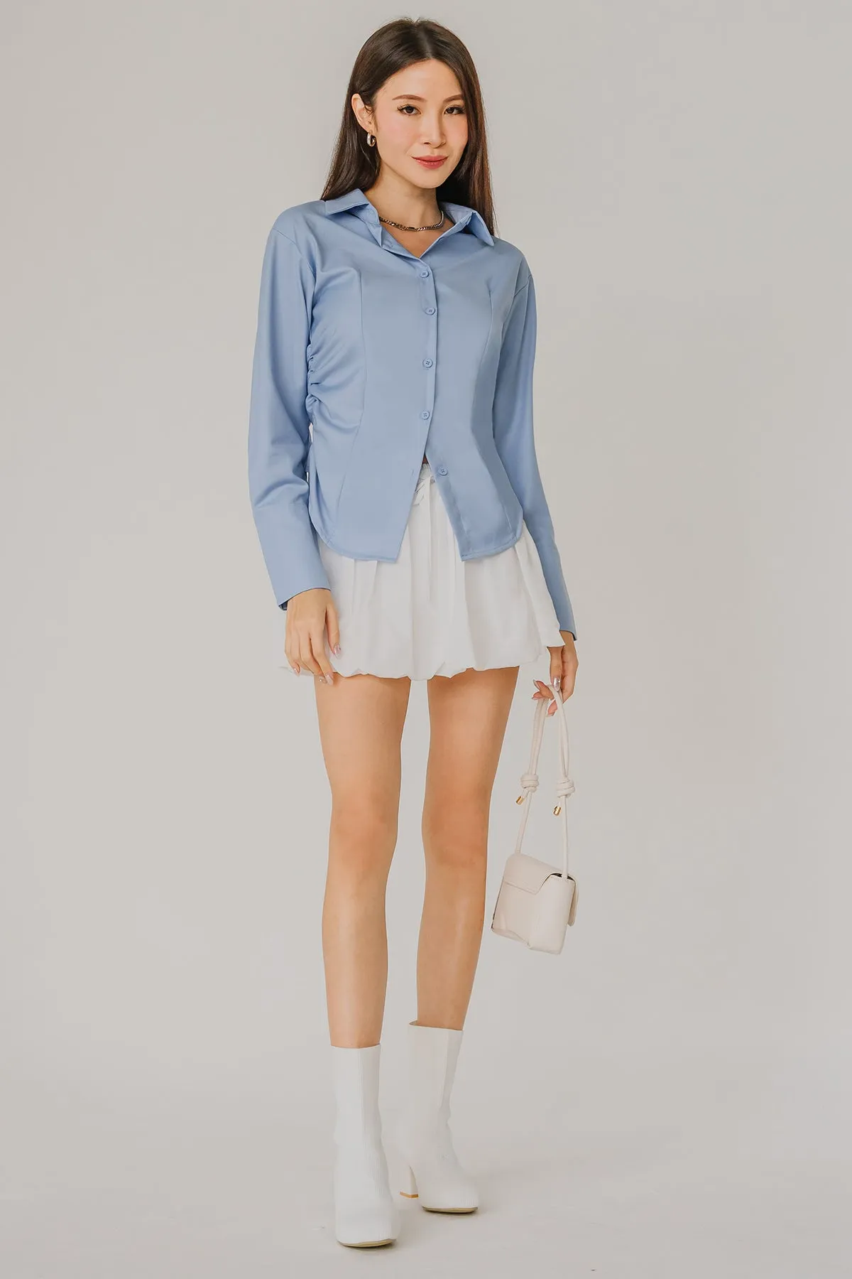 Sculpted Side-Ruch Shirt (Blue)