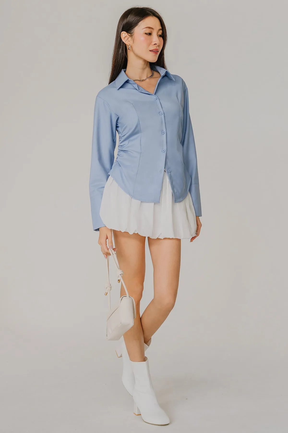 Sculpted Side-Ruch Shirt (Blue)