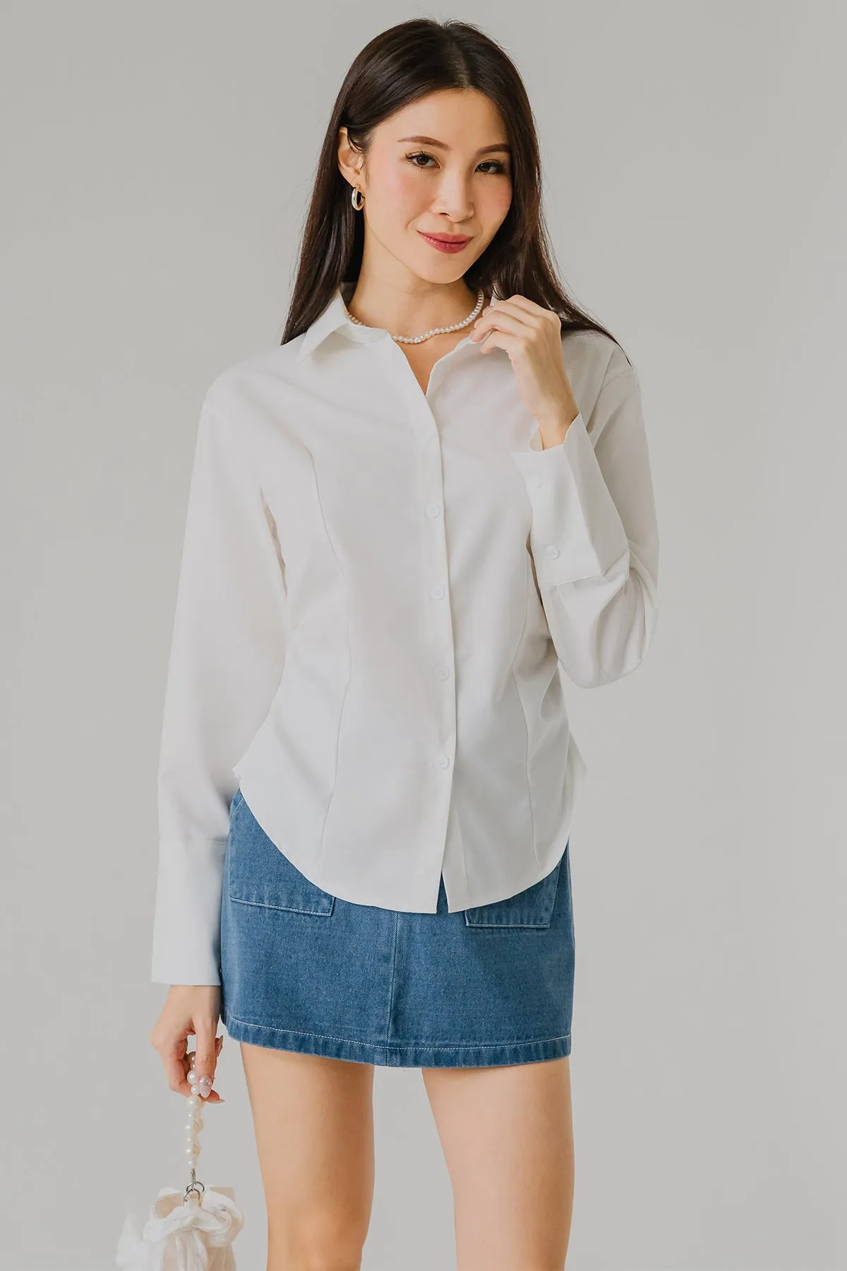 Sculpted Side-Ruch Shirt (White)