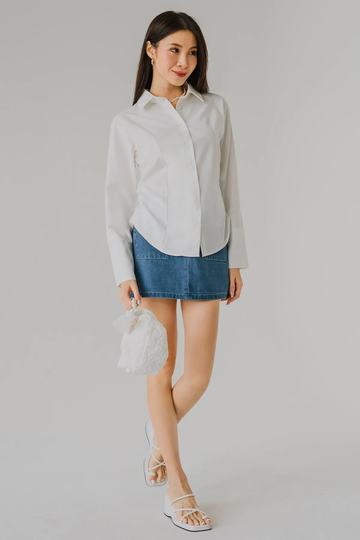 Sculpted Side-Ruch Shirt (White)