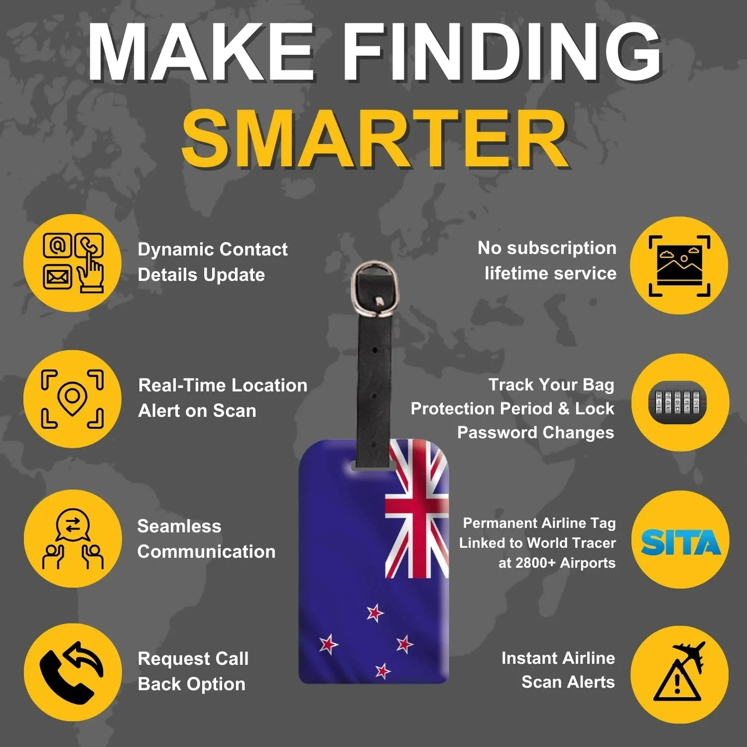 Smart Bag Security Tag - New Zealand Flag [Pack 2]
