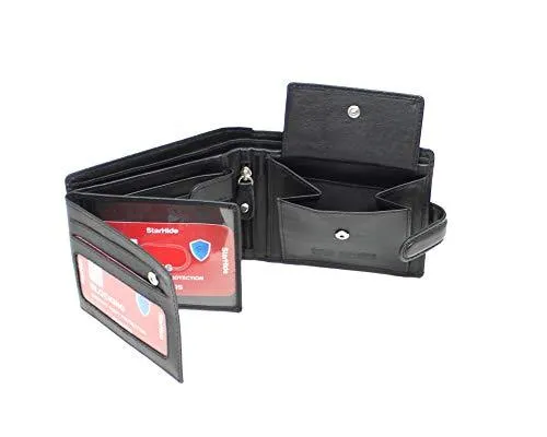 STARHIDE Mens RFID Blocking Genuine Leather Twin ID Card and Coin Pocket Wallet 1213
