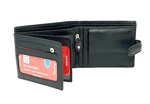 STARHIDE Mens RFID Blocking Genuine Leather Twin ID Card and Coin Pocket Wallet 1213
