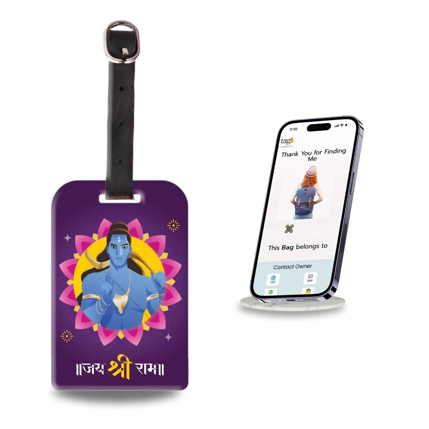 tag8 Ram Mandir Ayodhya Luggage Tag  (Purple tag)