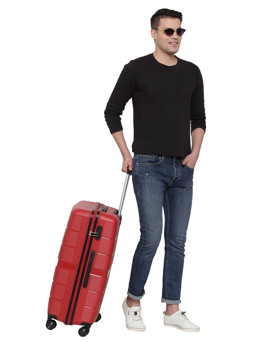 Teakwood Unisex Red Trolley Bag - Set Of Three