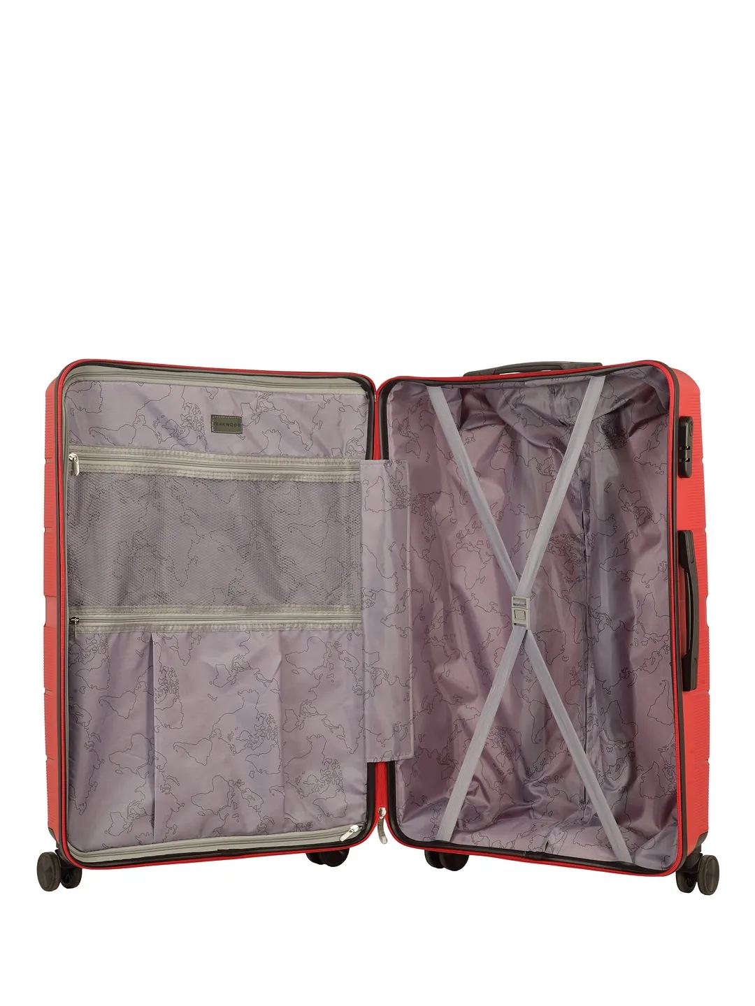 Teakwood Unisex Red Trolley Bag - Set Of Three