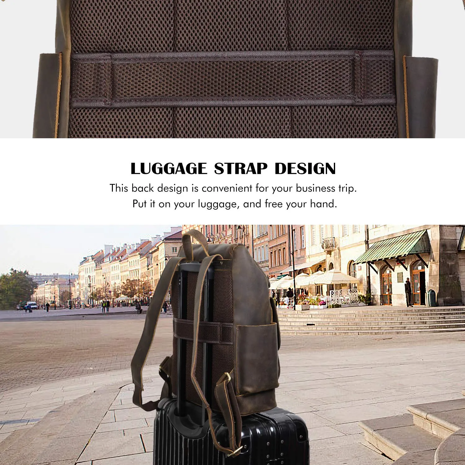 Texbo Vintage Full Grain Cowhide Leather 15.6 Inch Laptop Backpack Shoulder Travel School Bag with YKK Metal Zippers (Dark Brown (Version 2019))