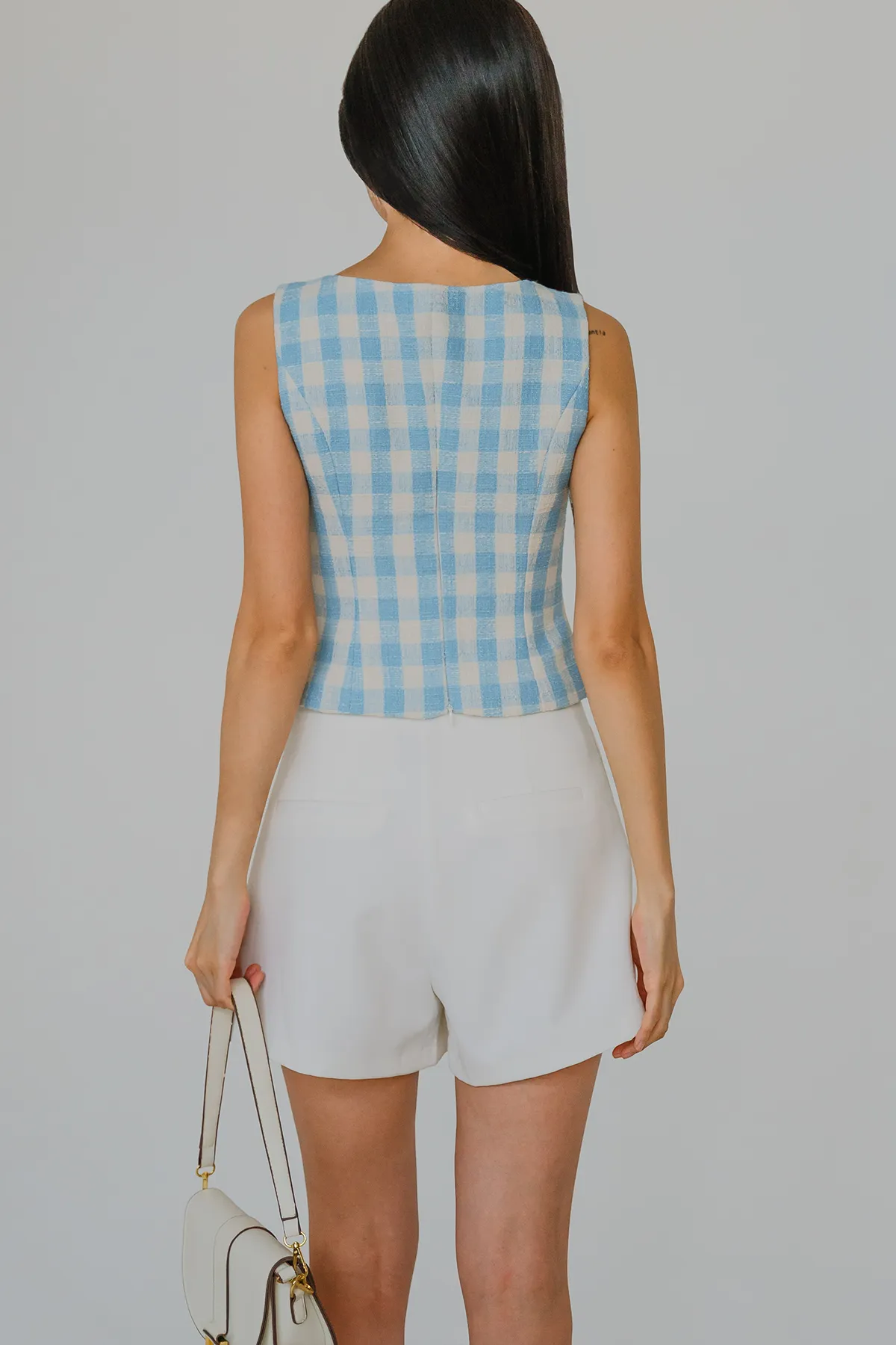 Thalia Tweed Square Neck Top (Blue)