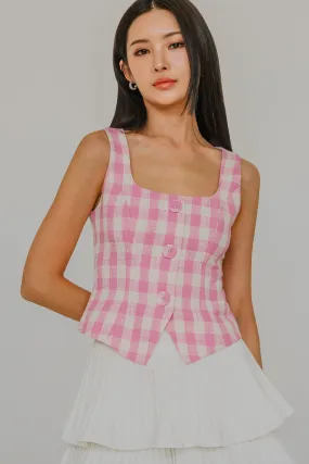 Thalia Tweed Square Neck Top (Pink)