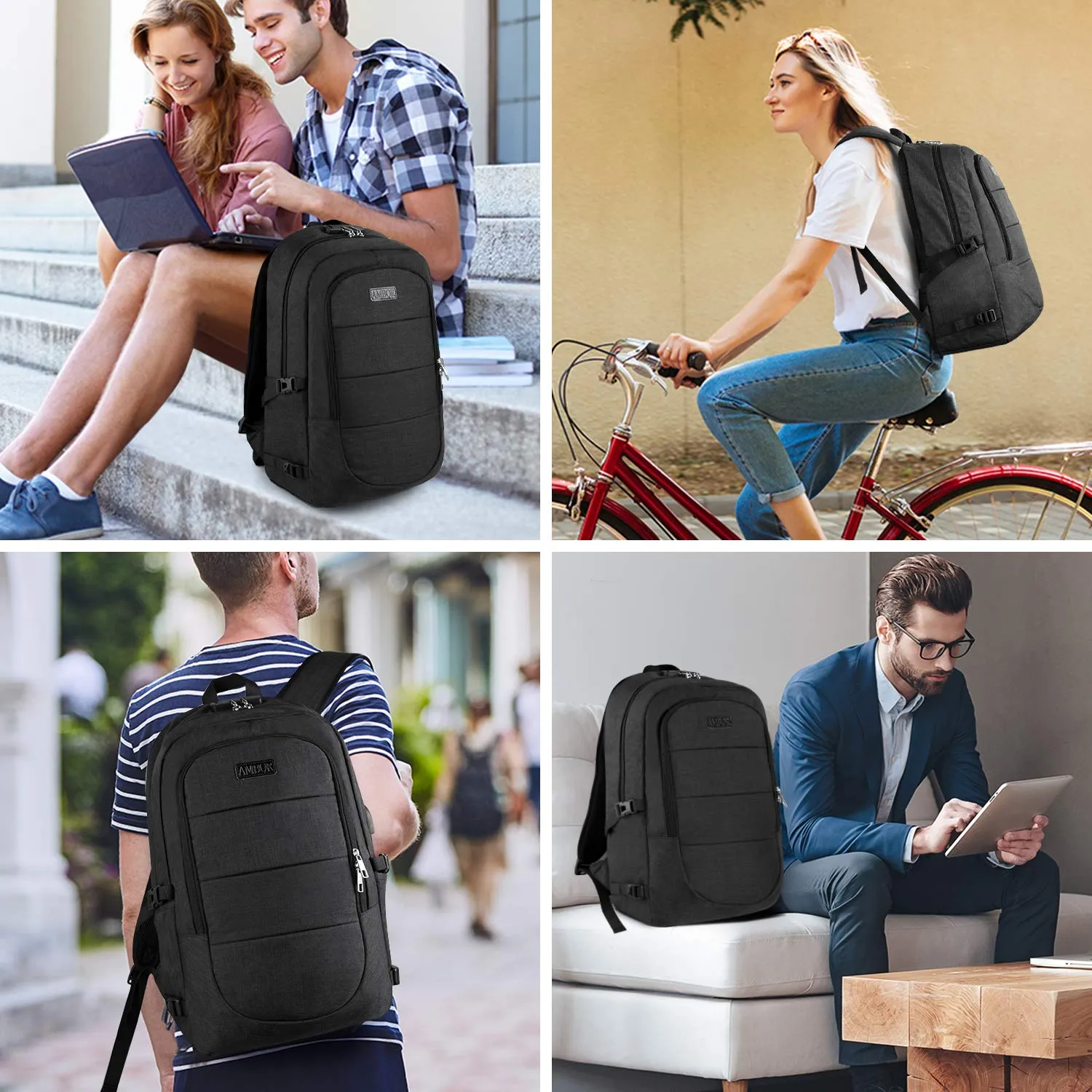 Travel Laptop Backpack, Anti Theft Business Laptop Backpack with USB Charging Port and Headphone Interface fits Under 17.3" Laptop, for College Student Work Men & Women