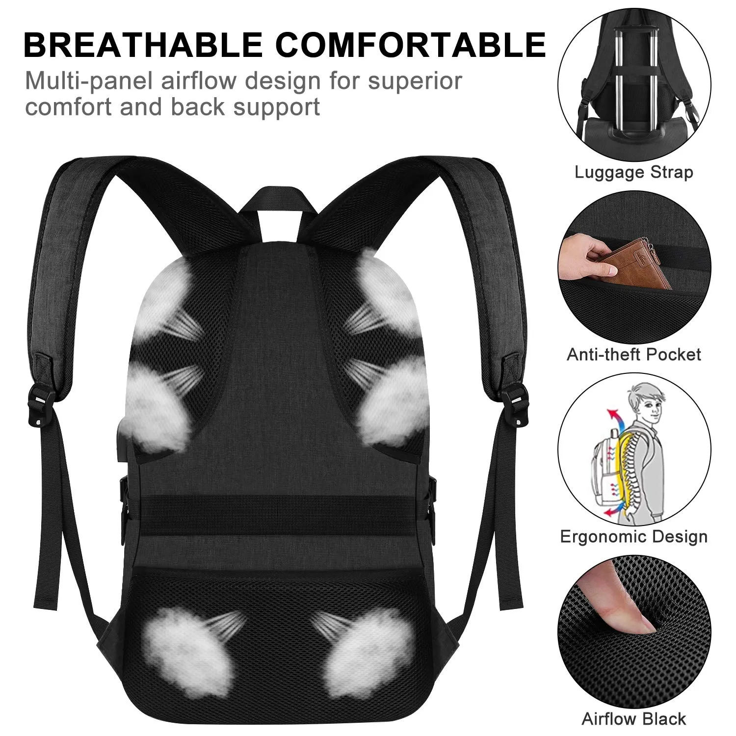 Travel Laptop Backpack, Anti Theft Business Laptop Backpack with USB Charging Port and Headphone Interface fits Under 17.3" Laptop, for College Student Work Men & Women