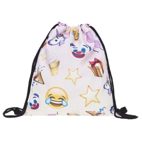 Unicorn and Facial Expressions Emoji Drawstring Backpack Shoulder Bags Satchel
