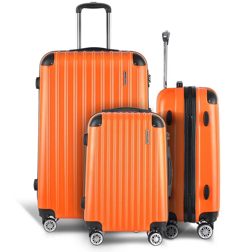 Wanderlite 3pc Luggage Sets Trolley Travel Suitcases TSA Hard Case Scale Orange