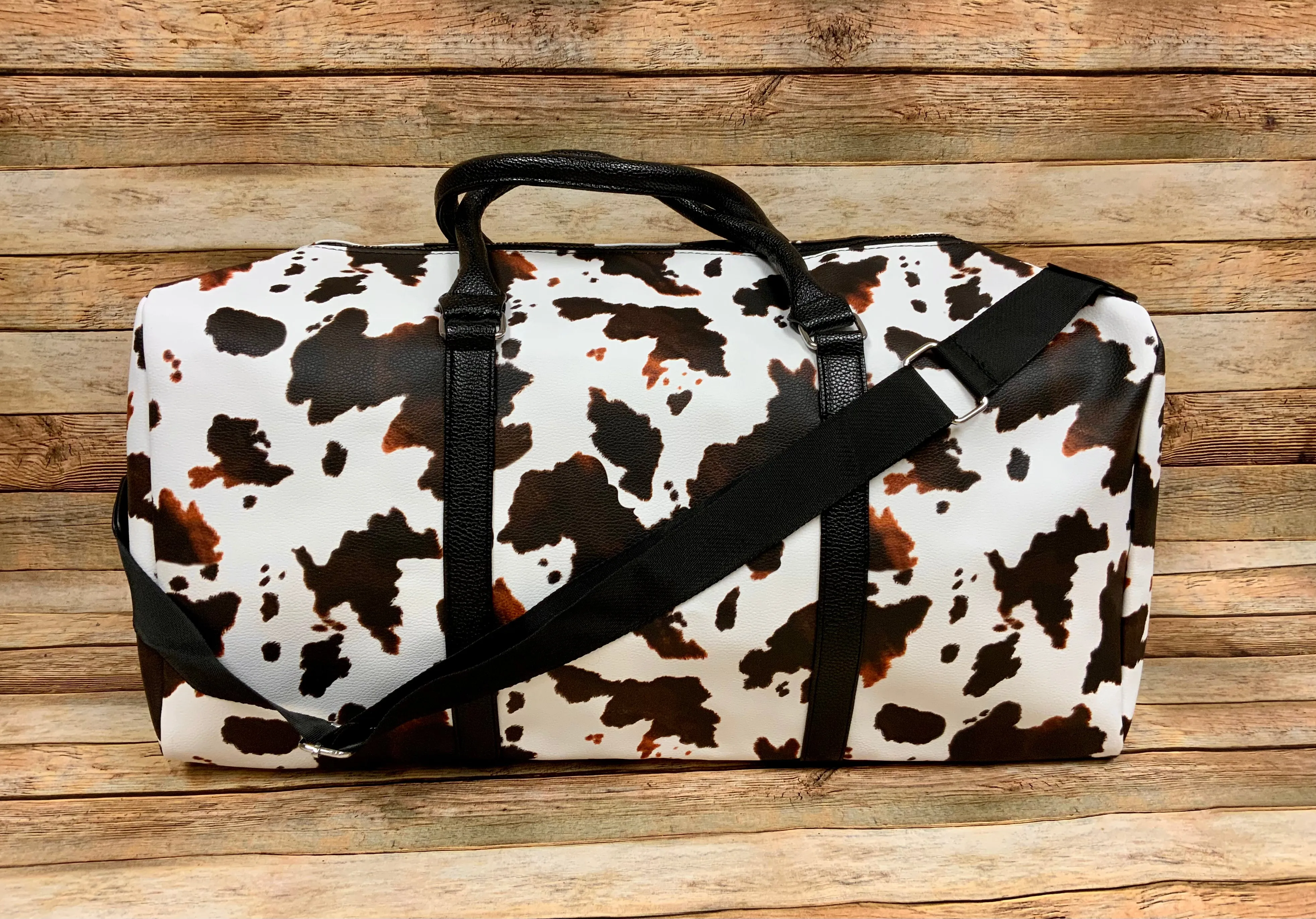 Western Cow Faux Leather Duffle Style Weekender