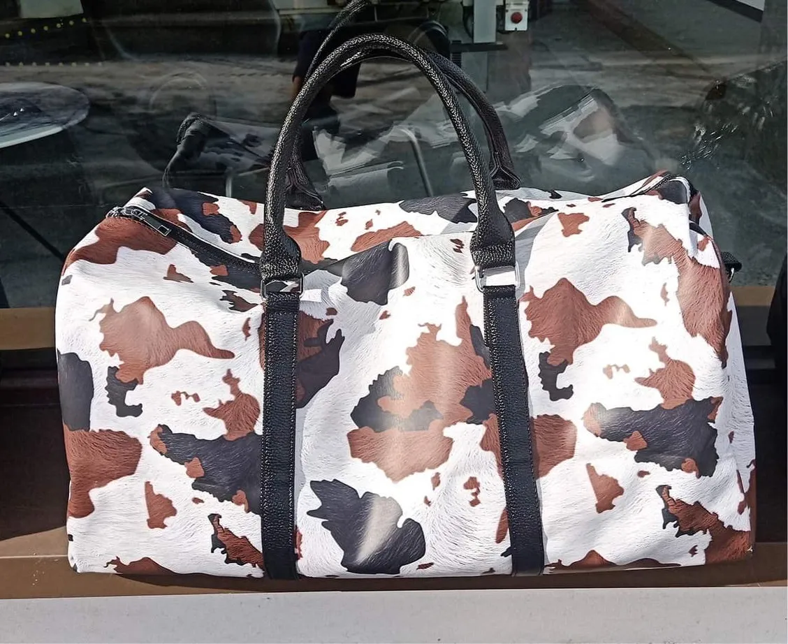 Western Cow Faux Leather Duffle Style Weekender