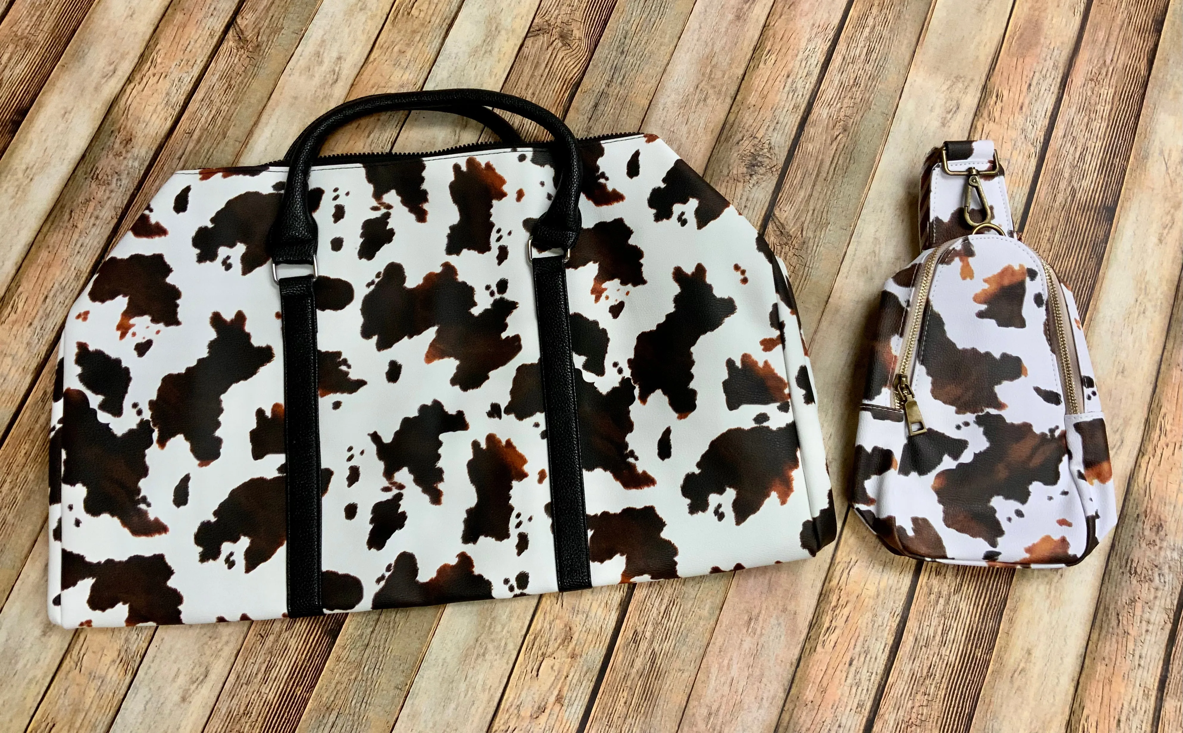 Western Cow Faux Leather Duffle Style Weekender